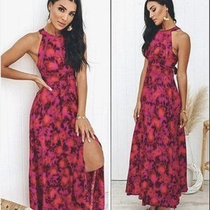 Anthropologie ABEL THE LABEL Floral Tie Back Halter Charlotte Maxi Dress